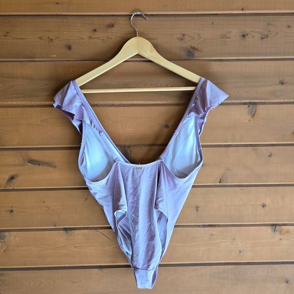 Victoria's Secret Ruffle One Piece Plunge Swimsuit PINK Swim High Cut L NWOT - Picture 3 of 7
